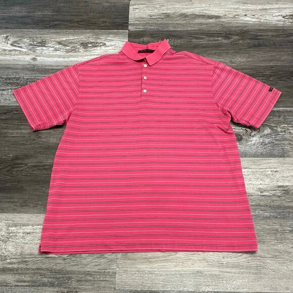 Tiger Woods Polo Shirt Fit Dry Collection Striped Pink White Mens L Golf Active - Picture 1 of 9